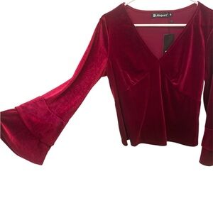 Allegra Red Velvet Bell Sleeve top with empire silhouette NWT